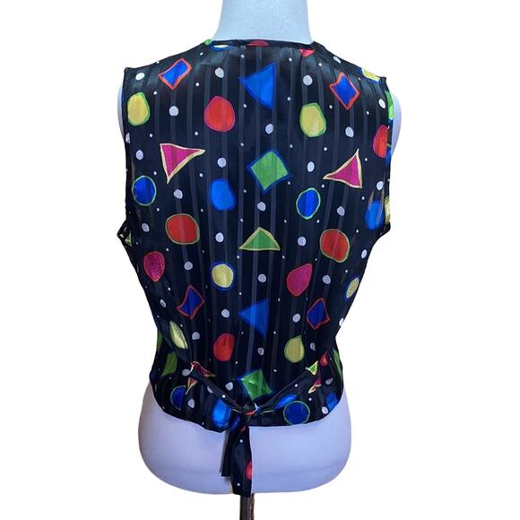 Vintage 80's Retro Shapes Striped Button Vest Small - Picture 4 of 6